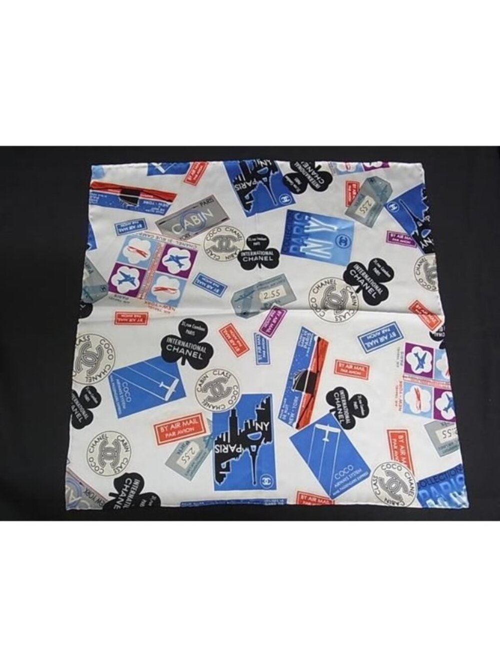 Chanel CC Logo Air Line Silk Scarf Shawl White Multicolor - Picture 2 of 7